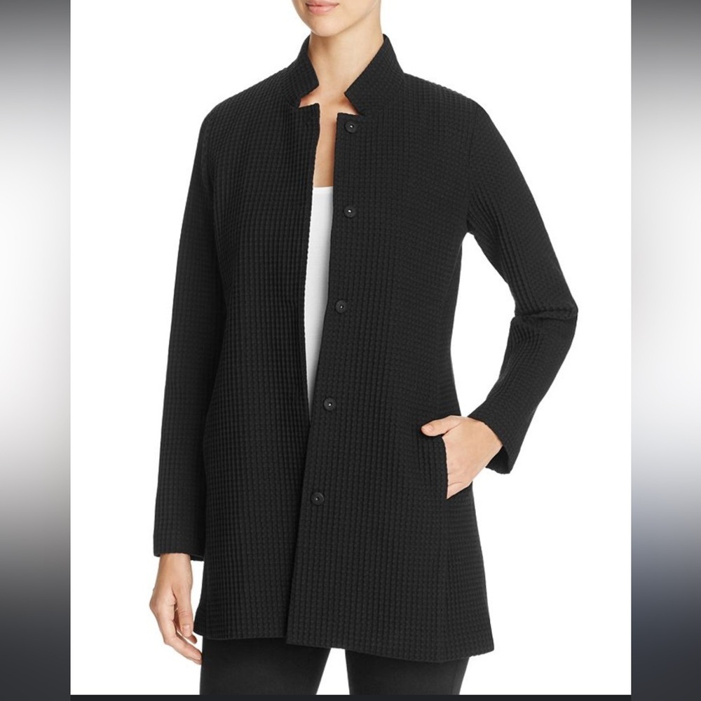 Eileen Fisher Black Stand Collar Textured Long Sleeve Jacket Size Petite Small